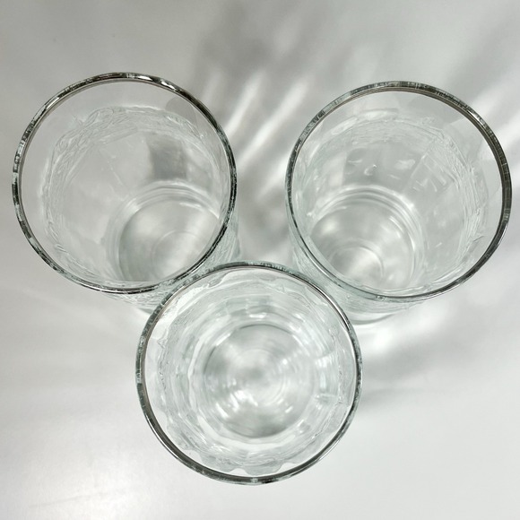 Vintage Macbeth-Evans Stippled Rose 10 oz. Glass Tumblers Platinum Band Set of 3 - Picture 11 of 14